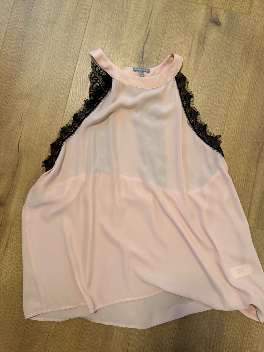 Charlotte Russe Blush Pink Halter Camisole with Black Lace